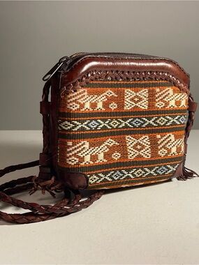 Vintage Indonesian Batik Woven Leather Crossbody Bag